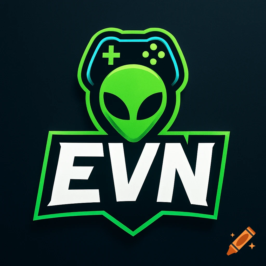 Green alien head within a gamepad shape above the white text 'EVN' in a green banner, set against a dark background.