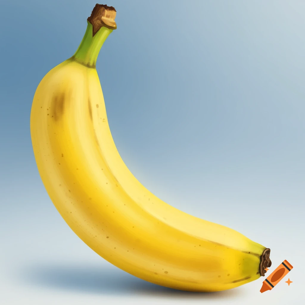 A ripe yellow banana against a soft blue background, rendered in a realistic, painterly style.