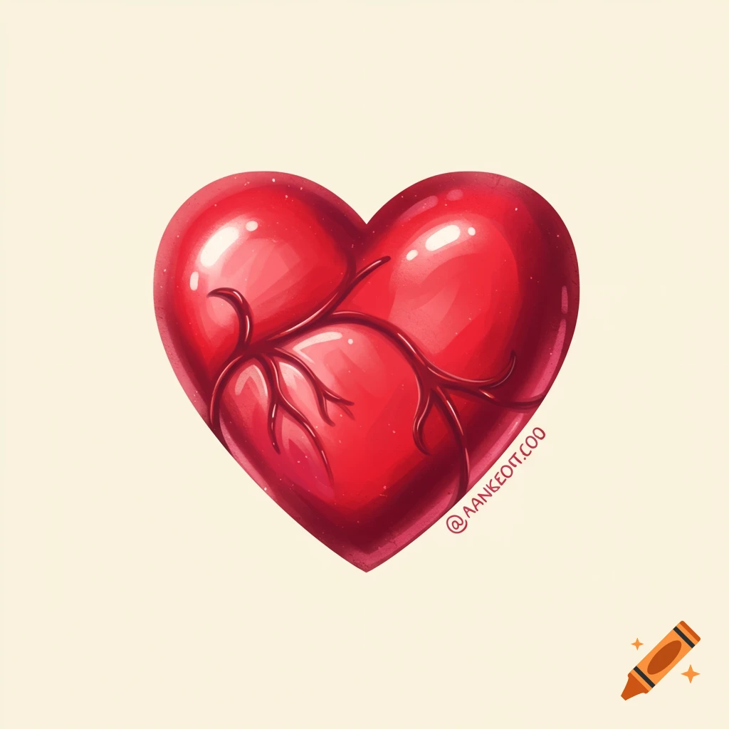 A red stylized anatomical heart with veins, rendered in a shiny, illustrative style, against a light background.