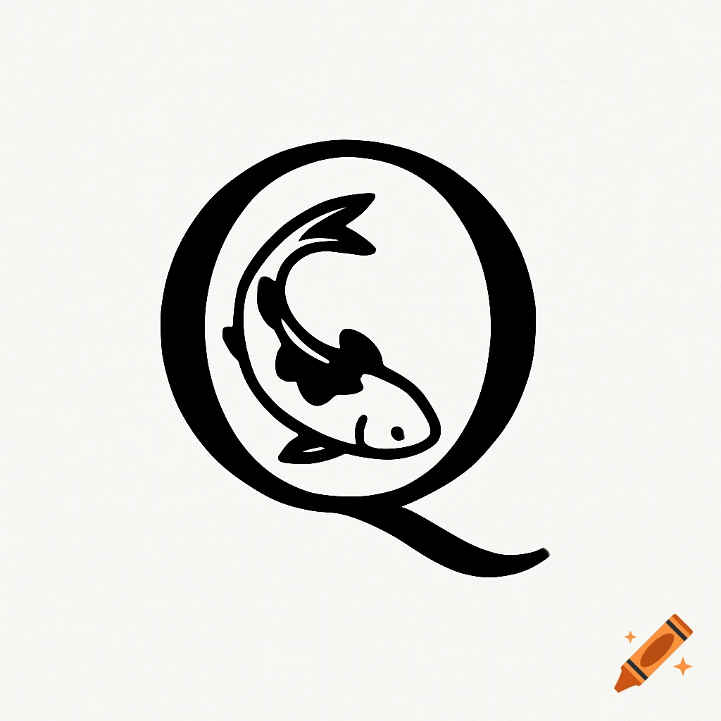 Minimalistic black and white logo featuring a stylized letter Q with a koi fish forming its inner circle and tail.