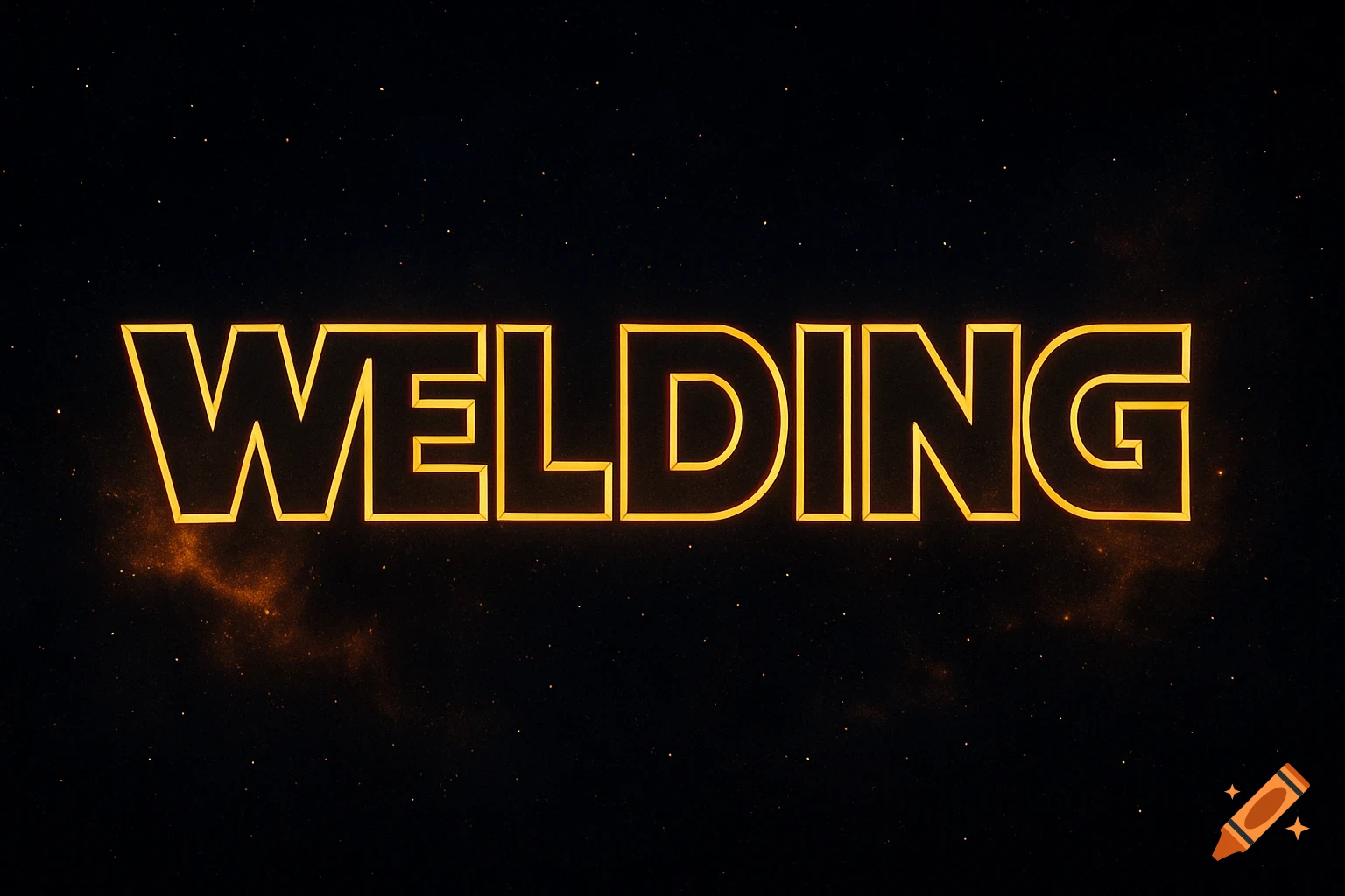 The word WELDING in a yellow, glowing Star Wars-like font against a dark, starry background with orange nebulae.