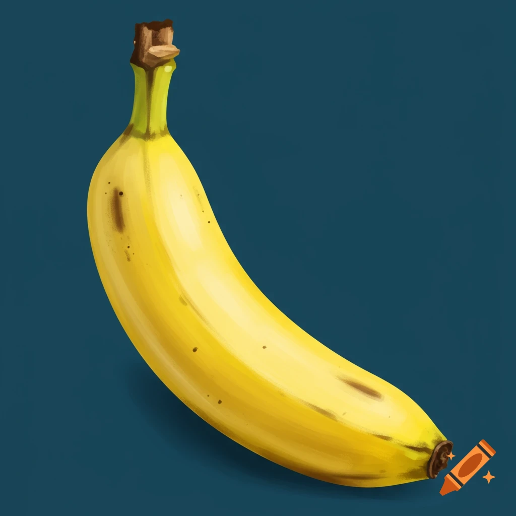 A digital painting of a single yellow banana against a dark blue background.