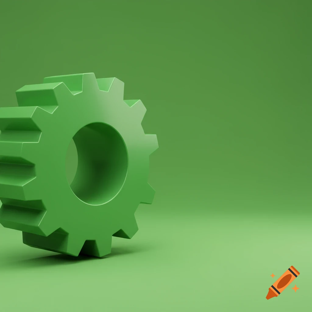 A green gear on a matching green background in a minimalist 3D render.