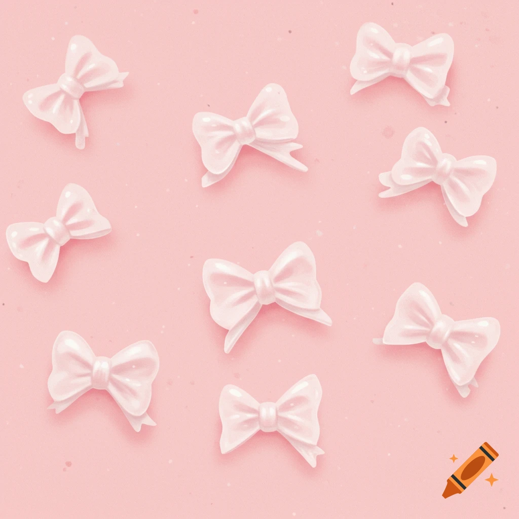 Scattered light pink bows on a textured light pink background.