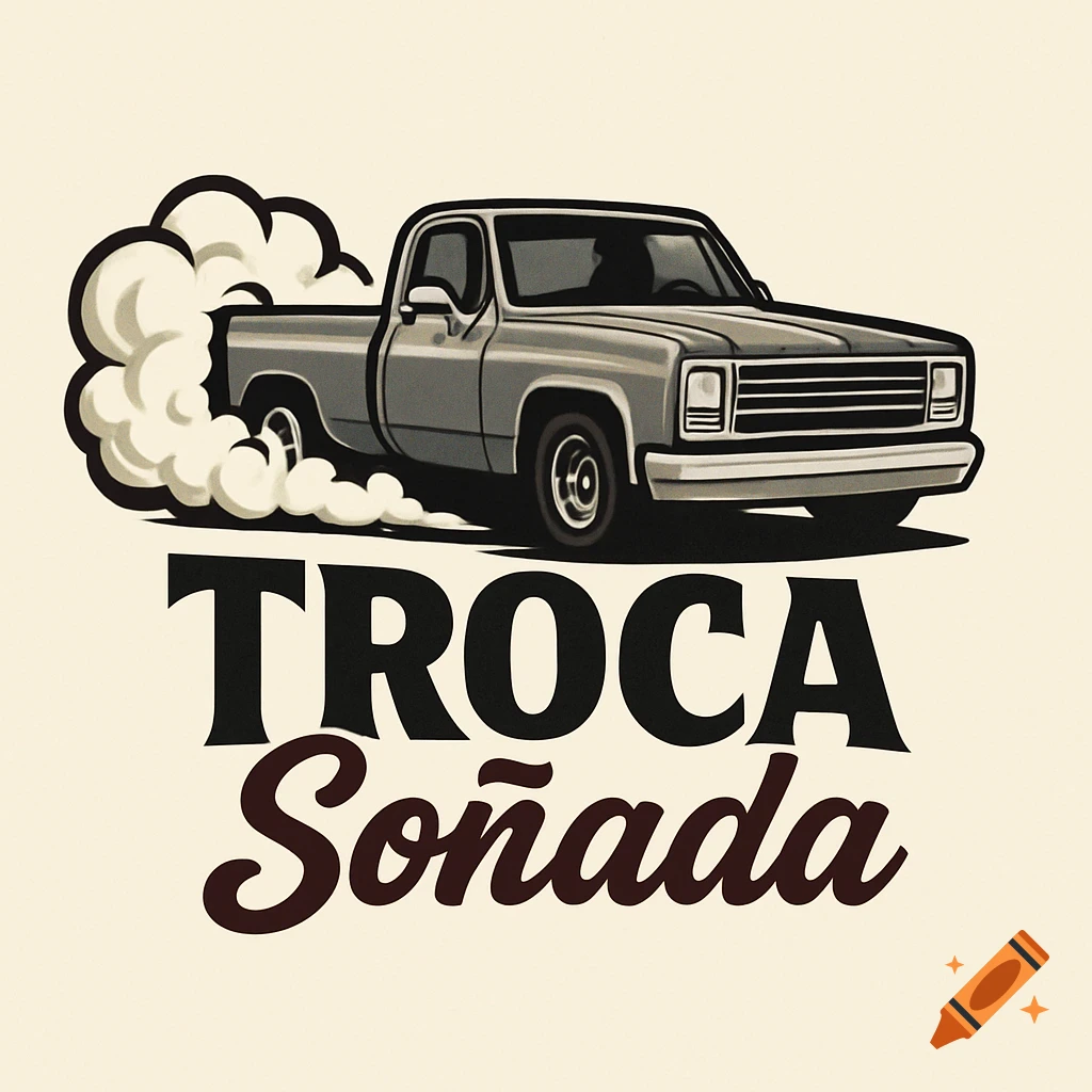Stylized logo of a gray vintage pickup truck doing a burnout, with smoke behind it, above the text 'TROCA Soñada'.