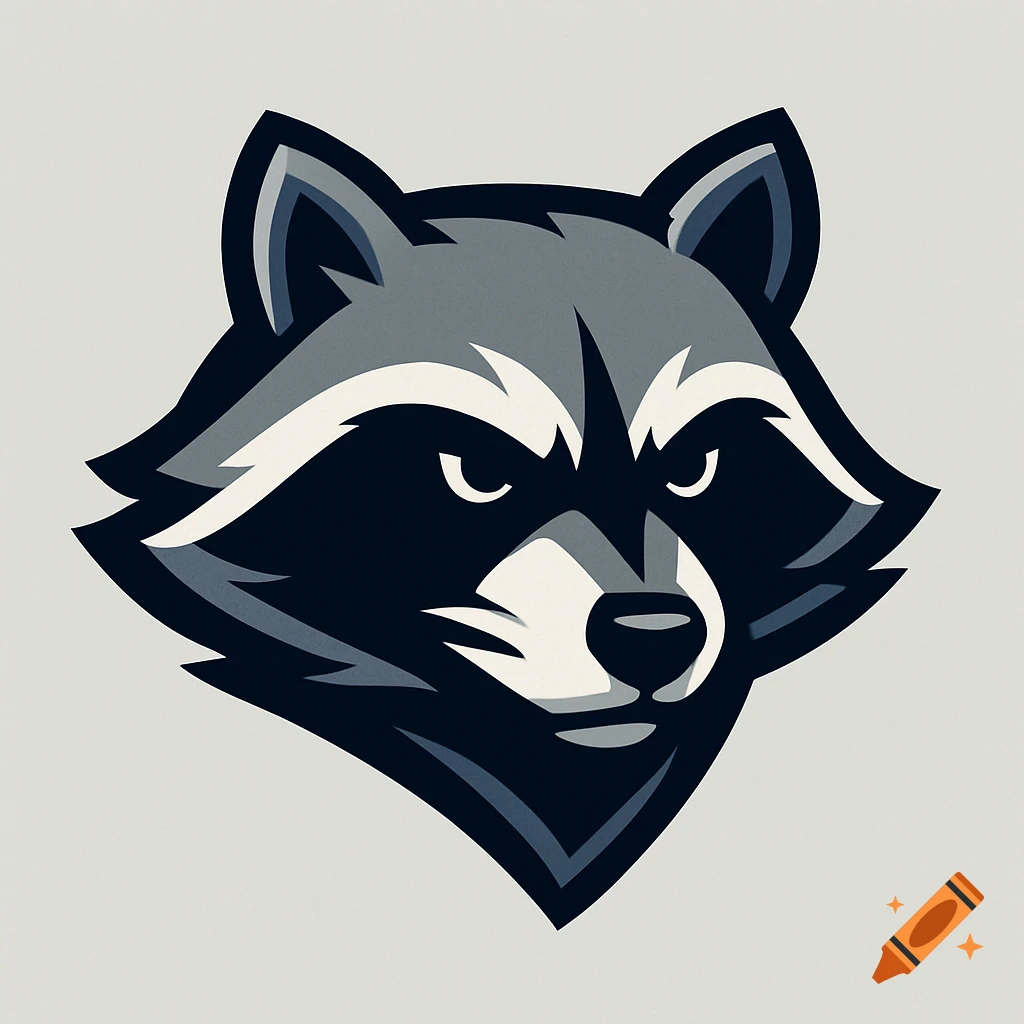 A modern, stylized grey and black raccoon head logo.