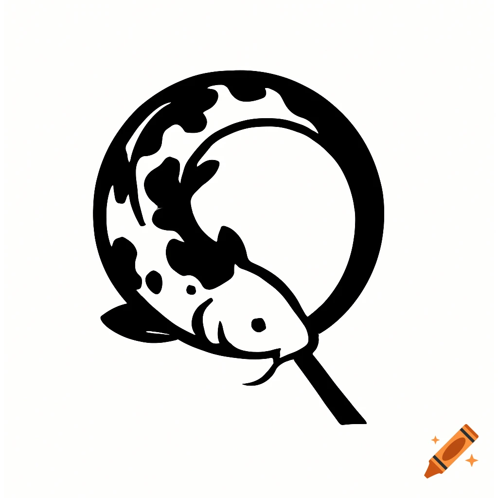 A black and white minimalistic logo featuring a koi fish forming the letter Q.