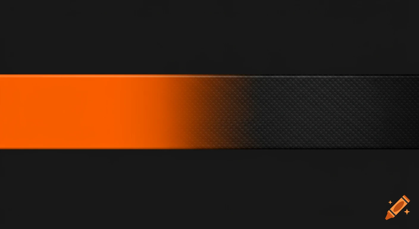 A horizontal orange bar transitioning into a black carbon fiber texture against a dark background.