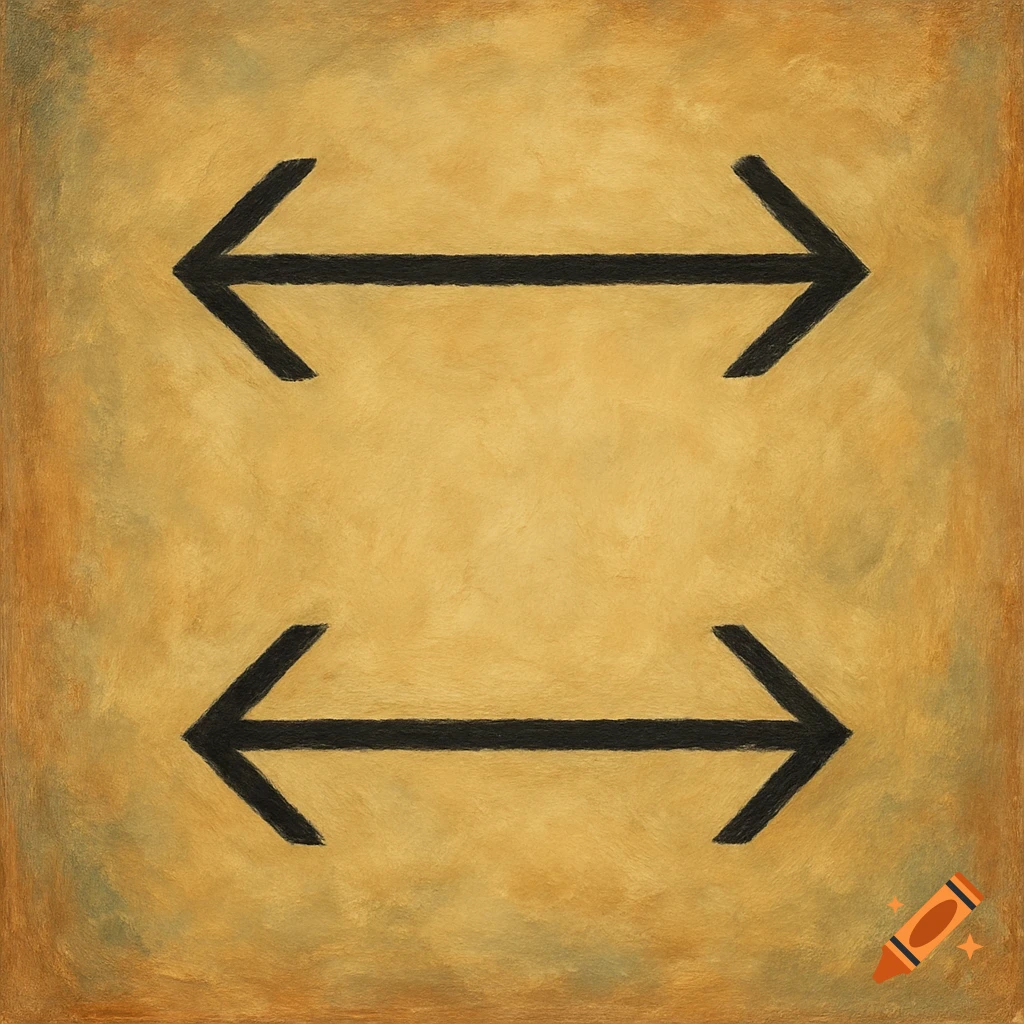 Two black double-headed arrows on a textured yellow-brown background in a painterly style.
