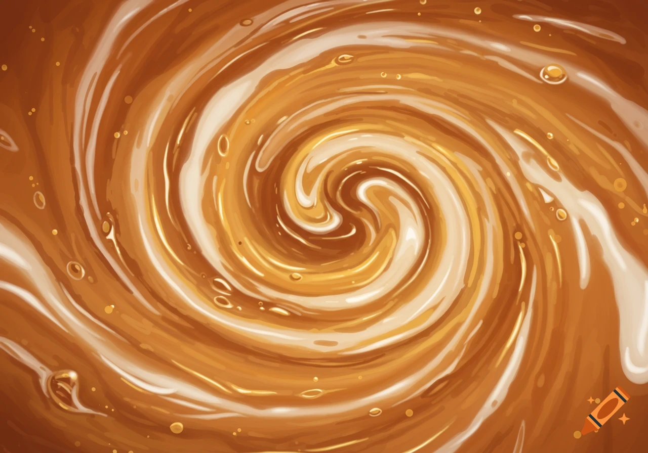 A swirling mixture of golden brown and white liquid, resembling milk, tea, and honey.