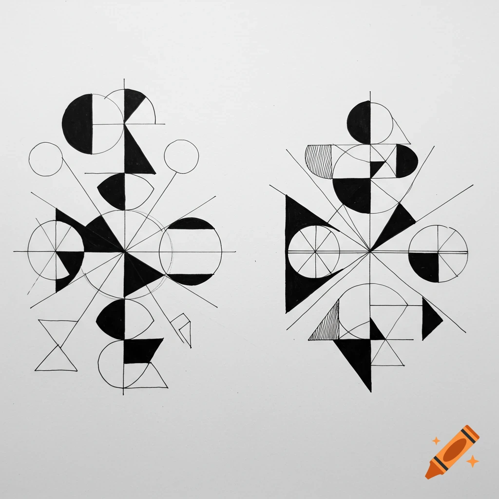 Photo inspiration: A Black And White Drawing Featuring Two Abstract Compositions Of Photo Inspiration