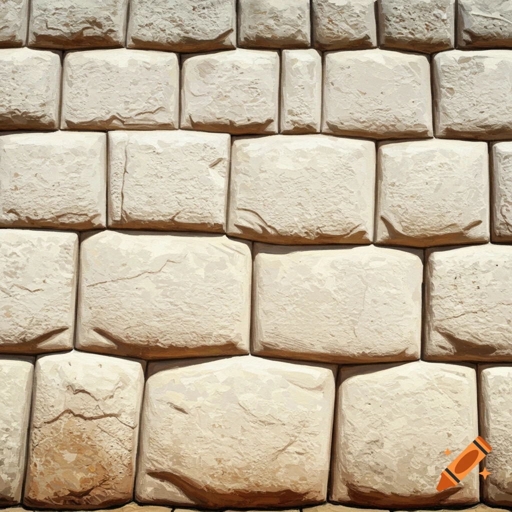 Close-up of an ancient Inca stone wall with large, light-colored, interlocking blocks.