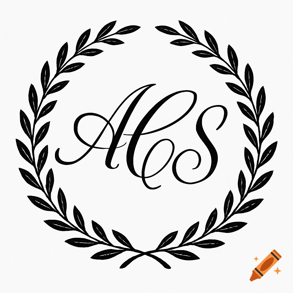 A black and white monogram with the initials ACS in a script font, encircled by a laurel leaf wreath.