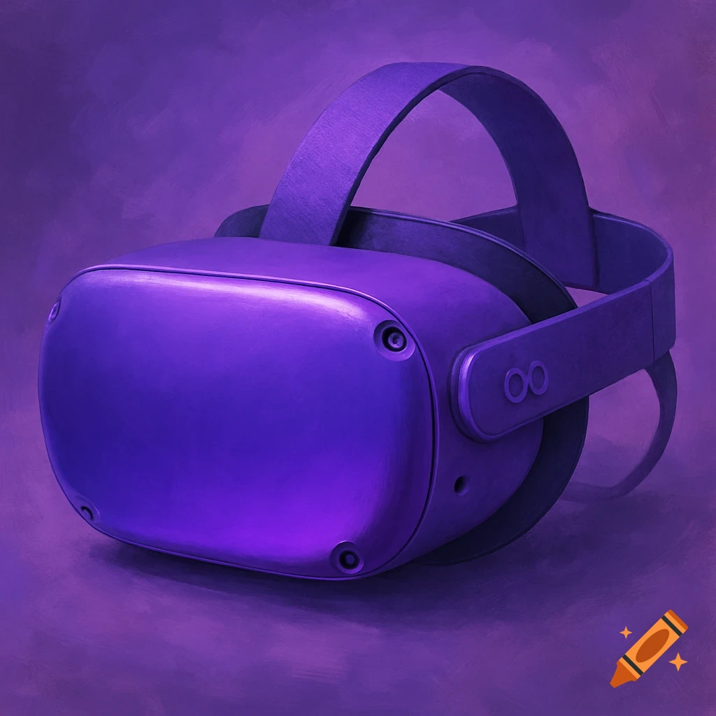 A purple virtual reality headset on a purple background.