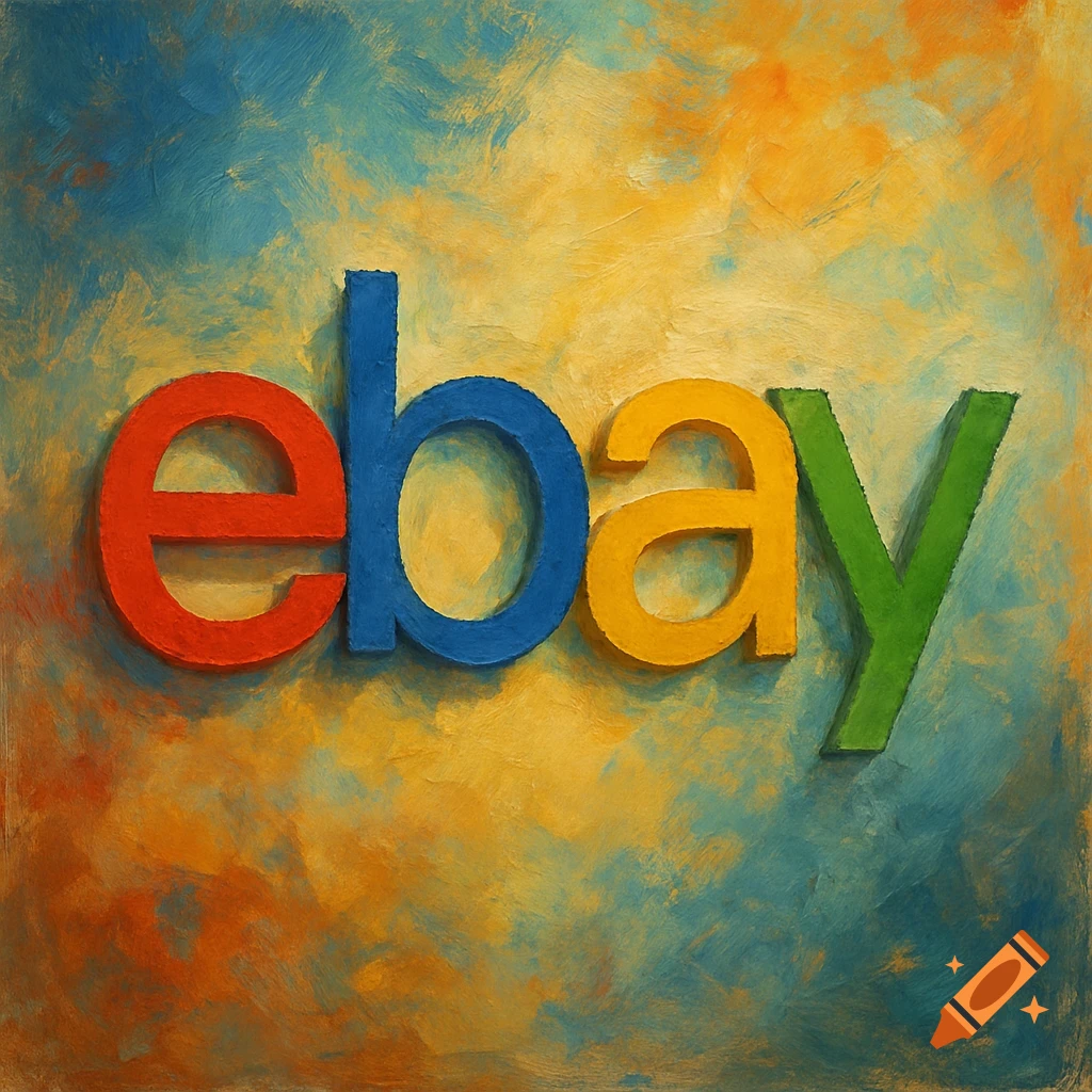 The multicolored 'ebay' logo rendered in an expressive oil painting style with textured brushstrokes.