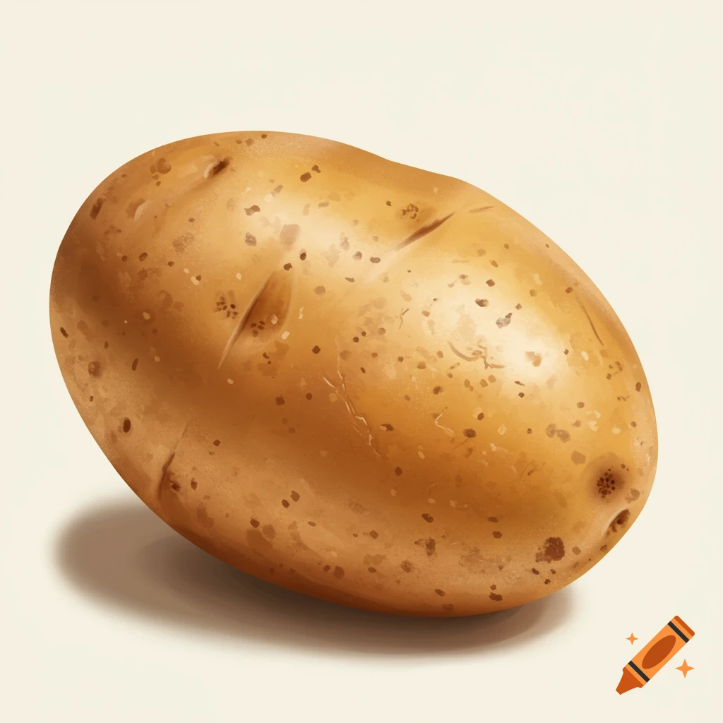 A single brown potato on a light background, rendered in a realistic style.