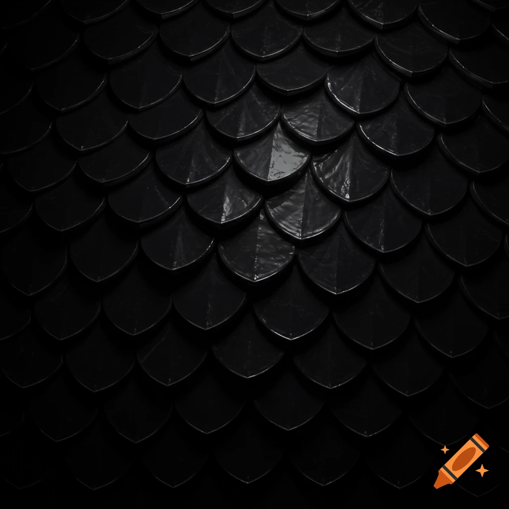 Close-up of shiny black dragon scales, forming a repeating pattern with subtle highlights.