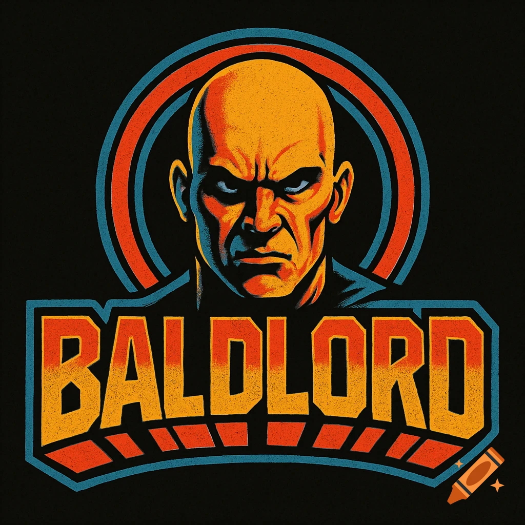 A retro-style logo featuring an angry bald man's head above the word "BALDLORD" in bold, block letters.