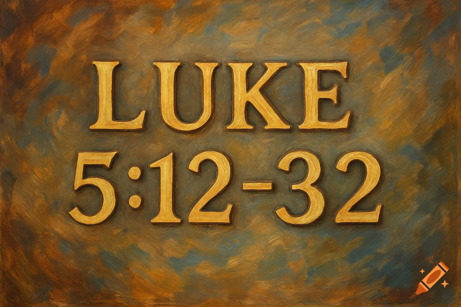 Golden text "LUKE 5:12-32" is prominently displayed on a textured background with brushstrokes of brown, gold, and teal.