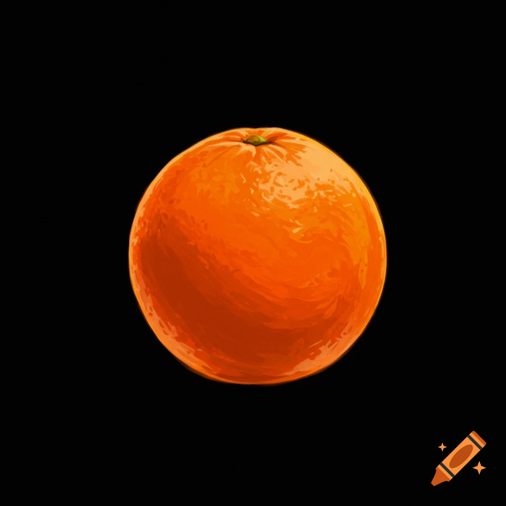A single, orange fruit with a painterly texture on a black background.