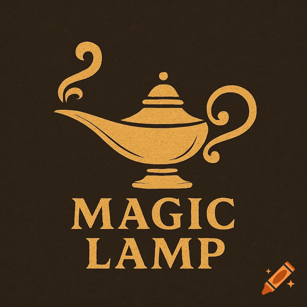 A gold magic lamp logo with 'MAGIC LAMP' text below it on a textured ...