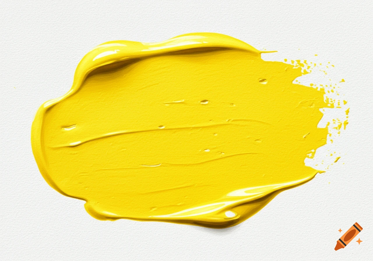 A vibrant yellow paint blob or stroke with texture on a white background.