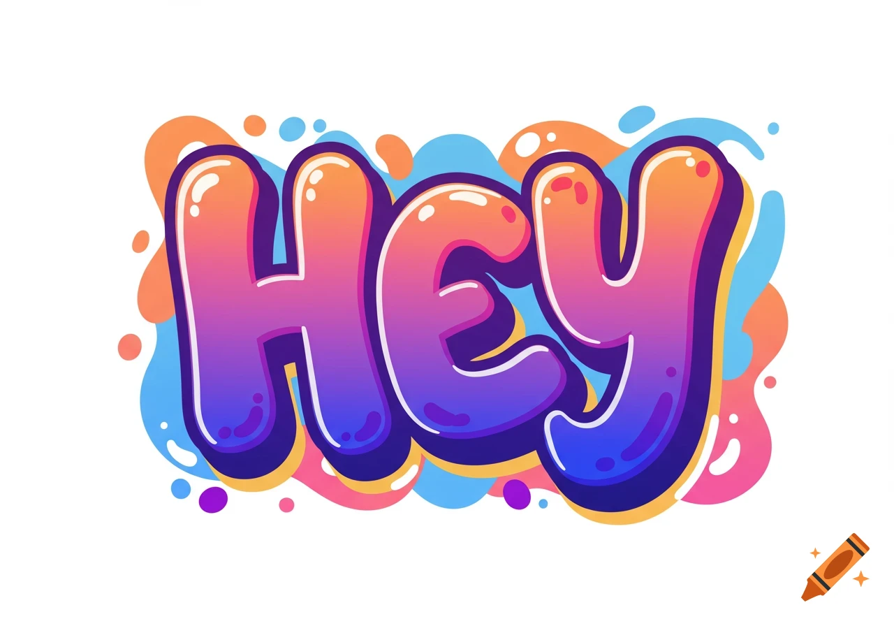Colorful, bubbly illustration of the word HEY with gradient colors and ...