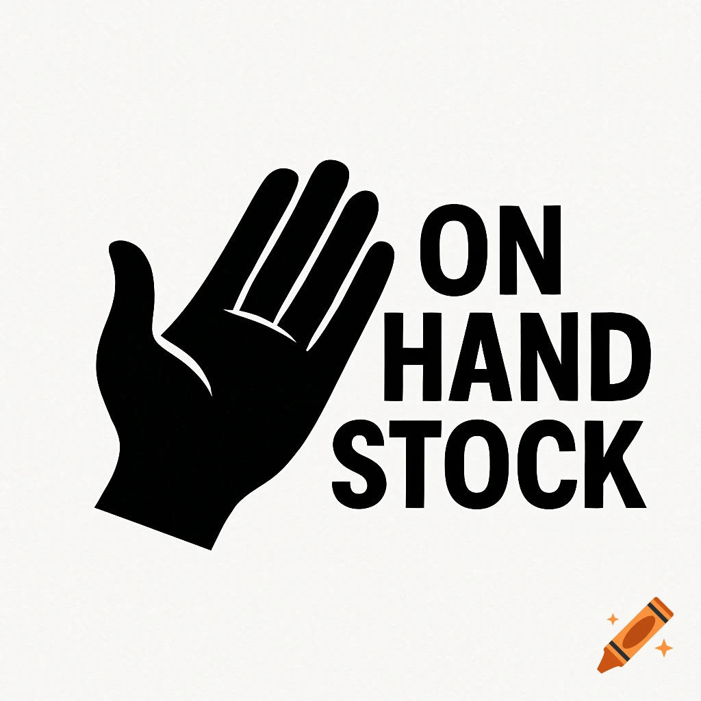 Black silhouette logo of an open hand next to the text 'ON HAND STOCK' on a white background.