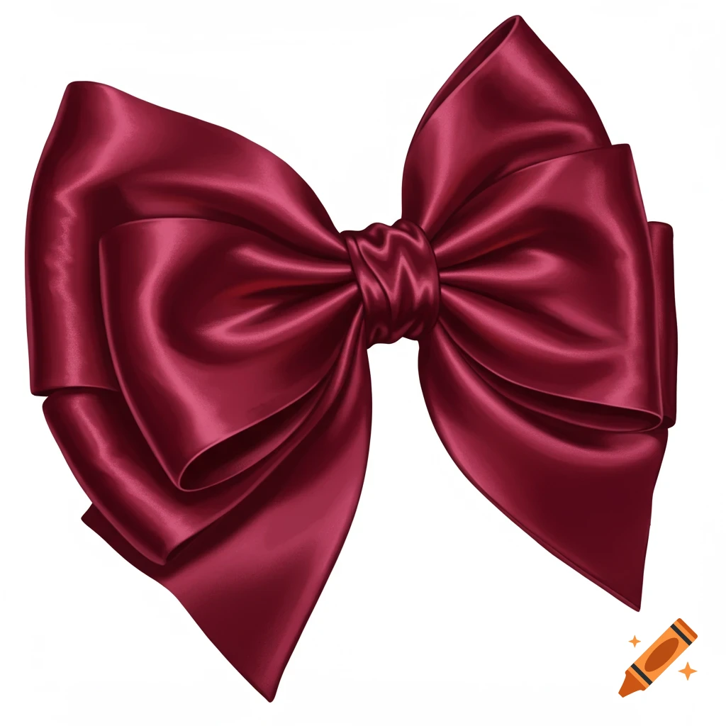A large, elegant dark red satin bow on a white background.