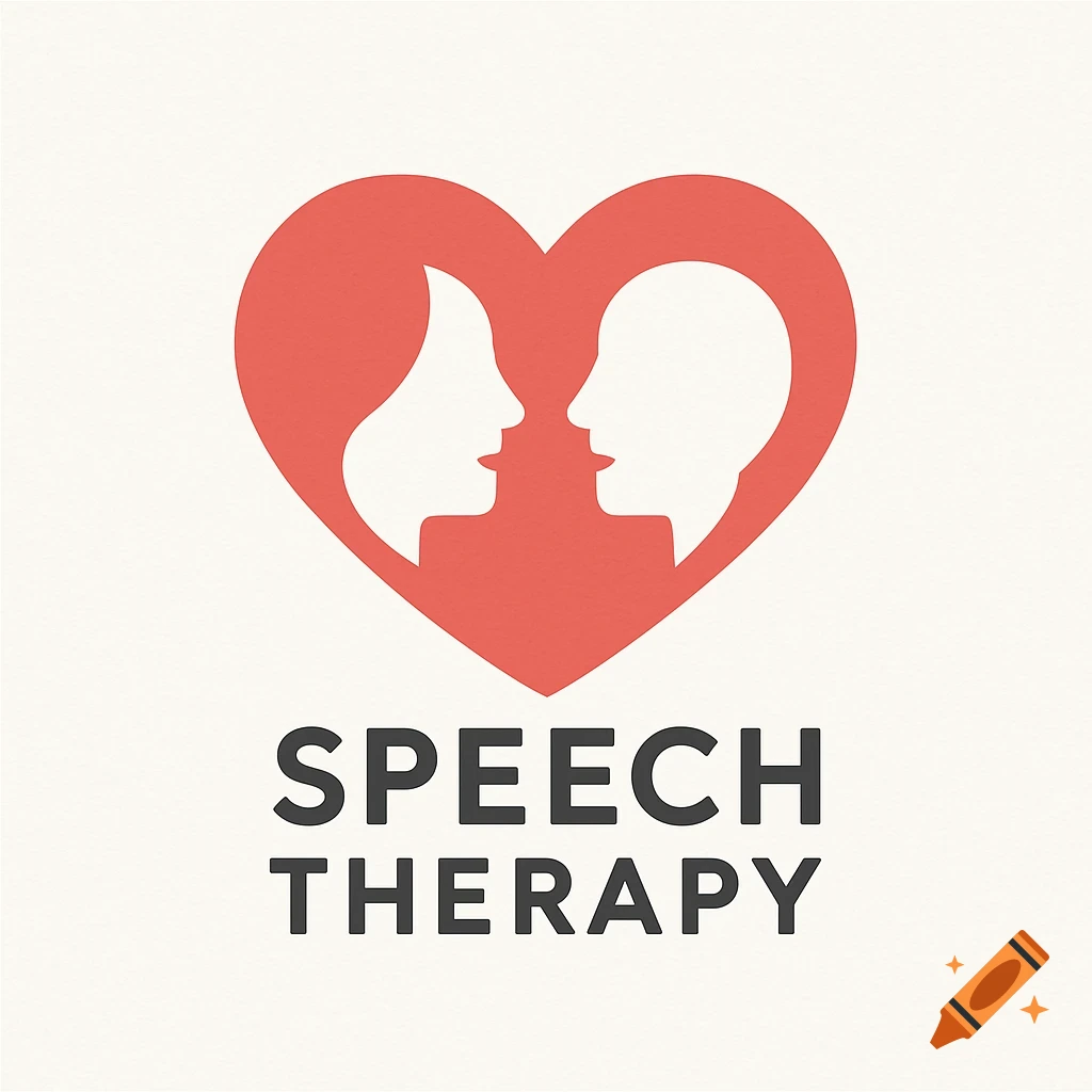 A red heart logo with two white head profiles facing each other, above the black text 'SPEECH THERAPY' on a light background.