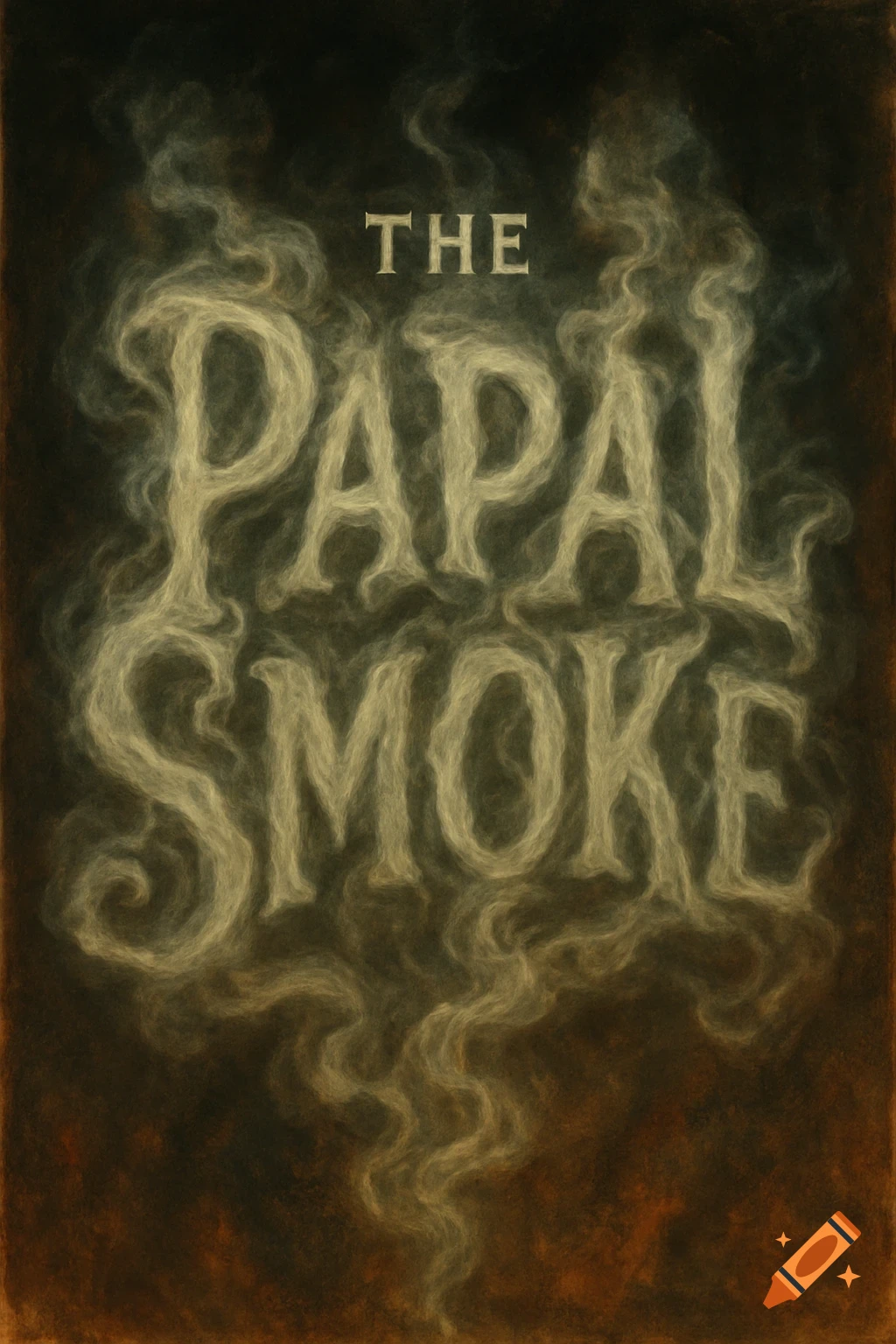 A dark poster with light, smoky lettering that reads "THE PAPAL SMOKE" against a dark background.