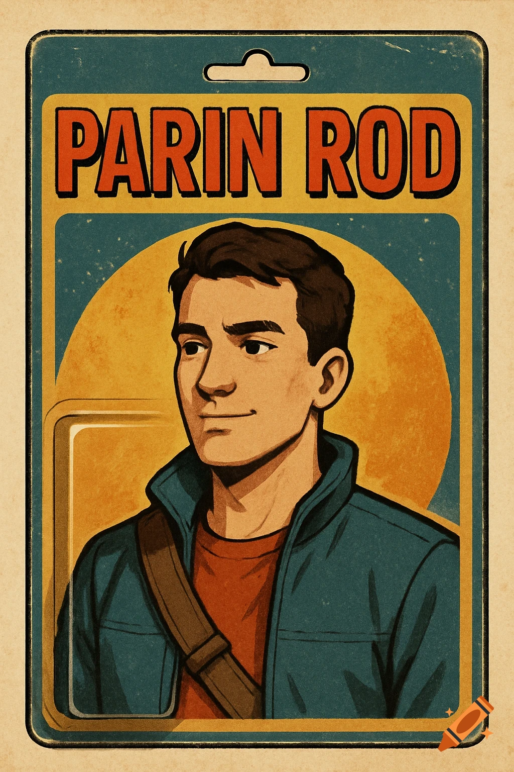 A retro-style illustration of a man on an action figure box, labeled 'PARIN ROD'.
