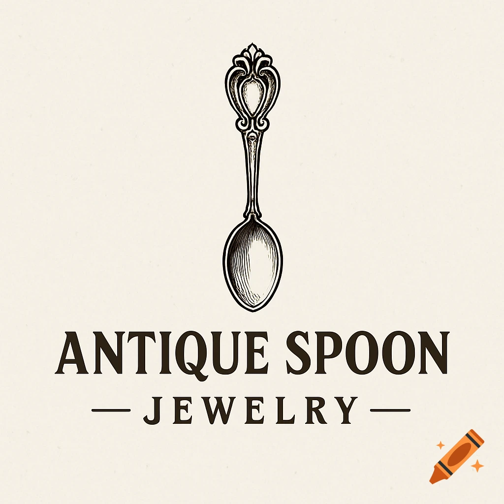 Black and white logo featuring an ornate antique spoon above the text "ANTIQUE SPOON JEWELRY".