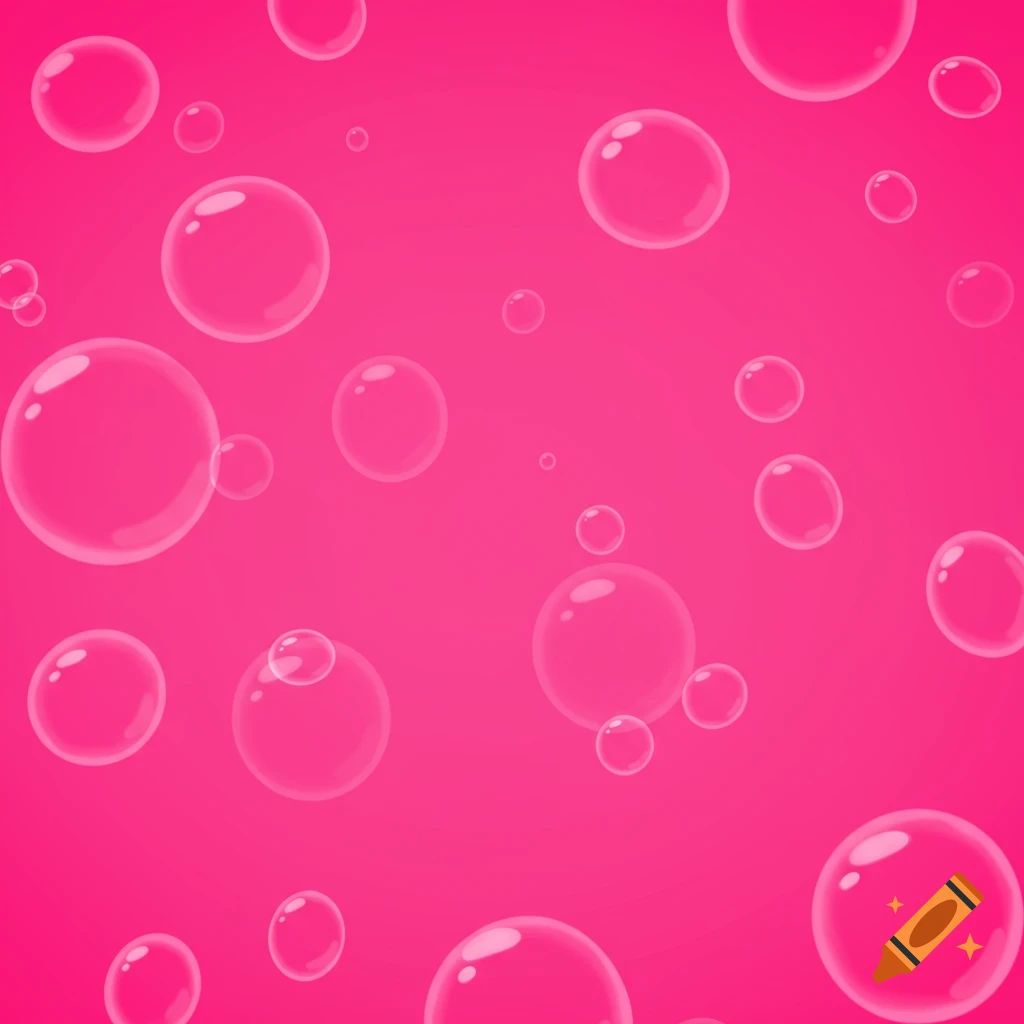 Pink background with translucent bubbles of varying sizes floating.