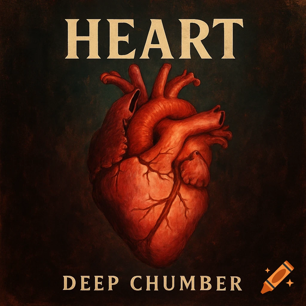 Album cover featuring a realistic illustration of a human anatomical heart on a dark background, with the word "HEART" at the top and "DEEP CHUMBER" at the bottom.