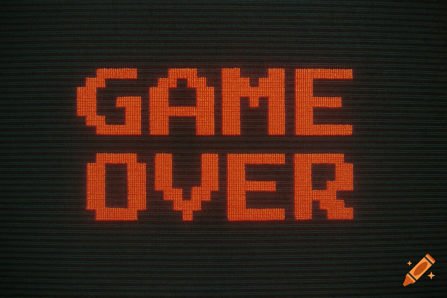 Orange pixelated 'GAME OVER' text on a dark screen with CRT scanlines.