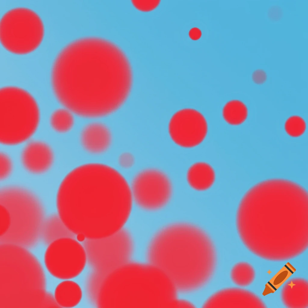 Red circles of varying sizes and blurriness float against a light blue background.