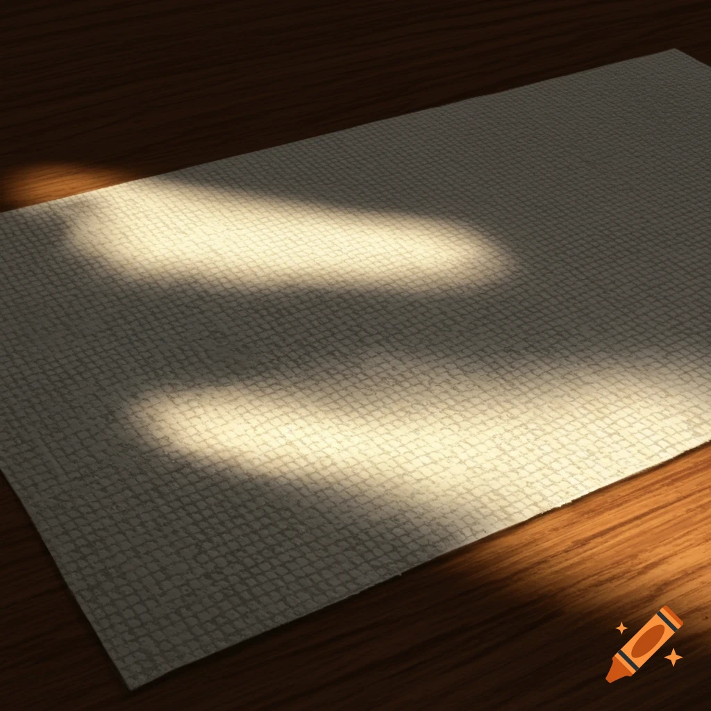 A piece of textured Aida fabric lies flat on a wooden table, with sunlight casting shadows on its surface.
