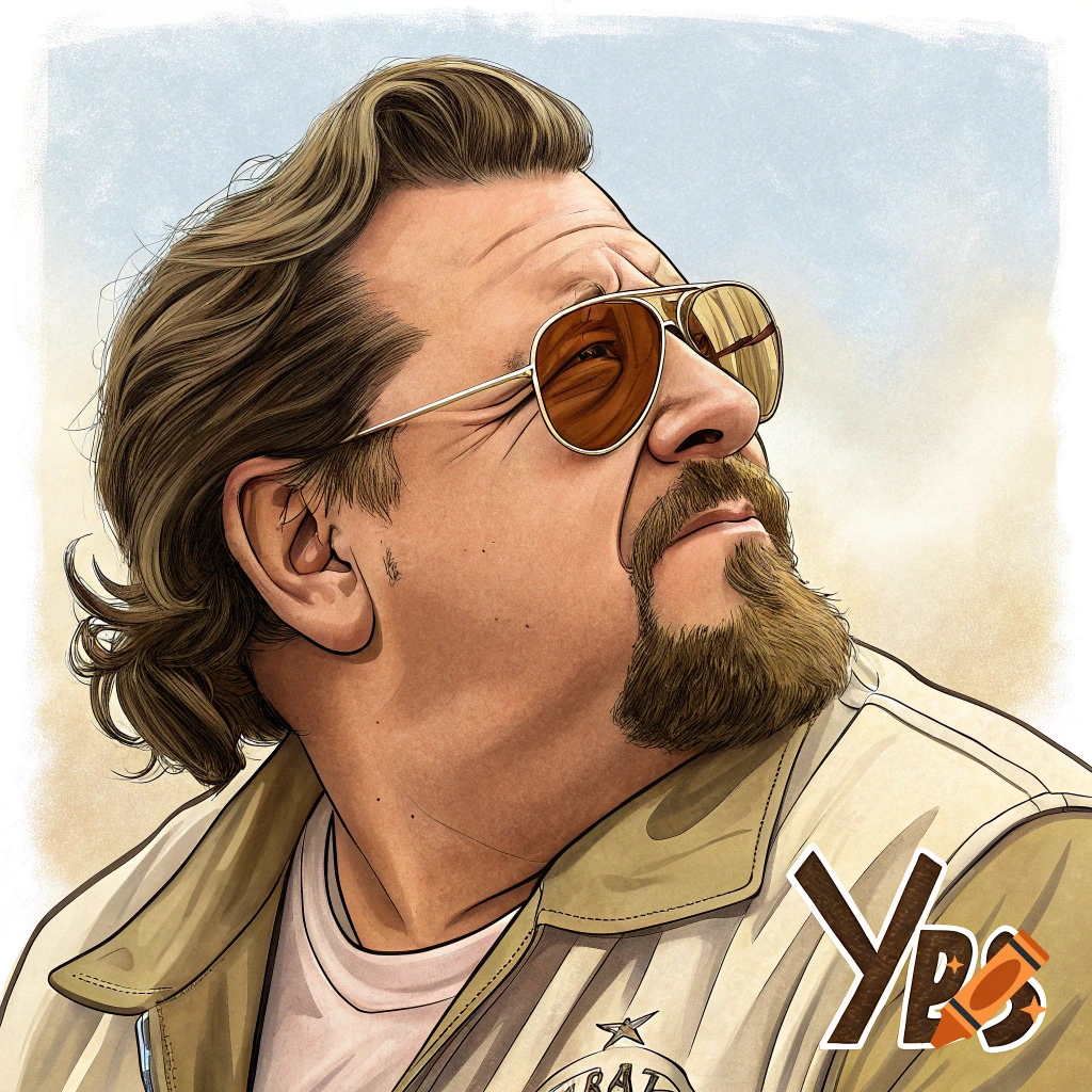 Illustration of Walter Sobchak from The Big Lebowski, in profile, looking up, with 'Yes' written beside him.