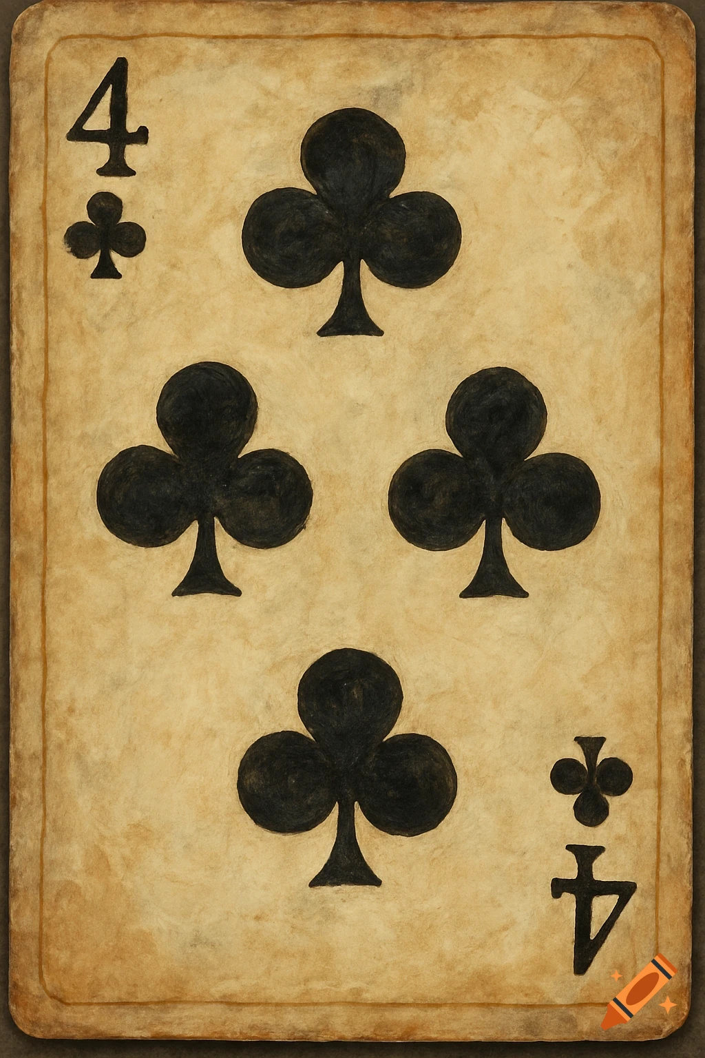 A vintage-style four of clubs playing card with a textured, aged appearance.