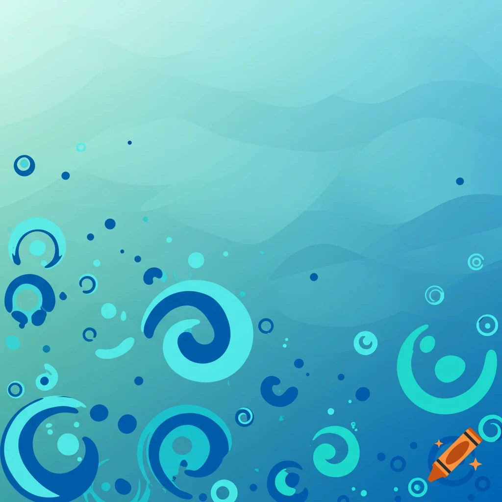 Abstract background with a blue and teal gradient, featuring scattered circles, swirls, and dot patterns.