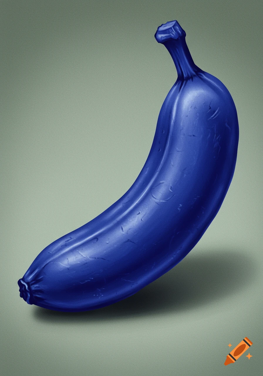 A realistic-looking, deep cobalt blue banana on a light gray background.
