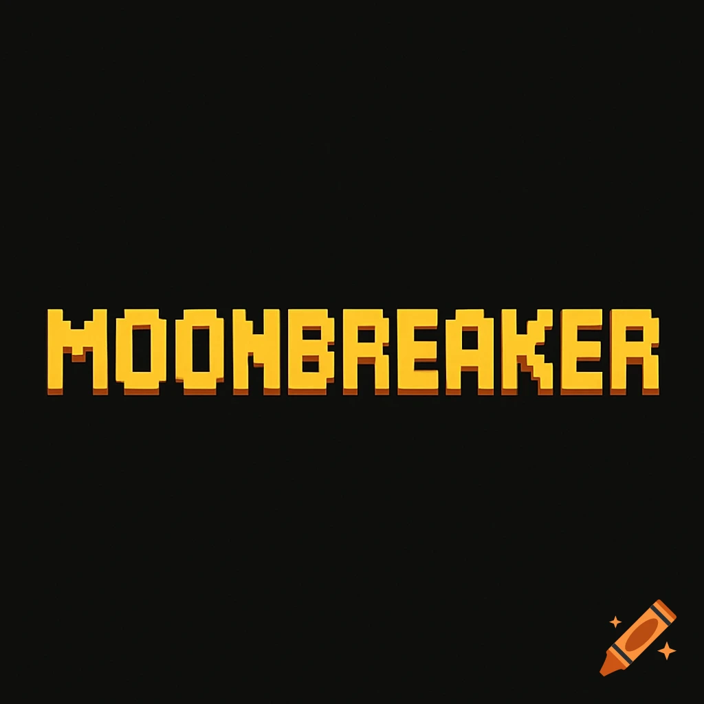 The word MOONBREAKER in yellow 8-bit pixel art text with an orange shadow on a black background.