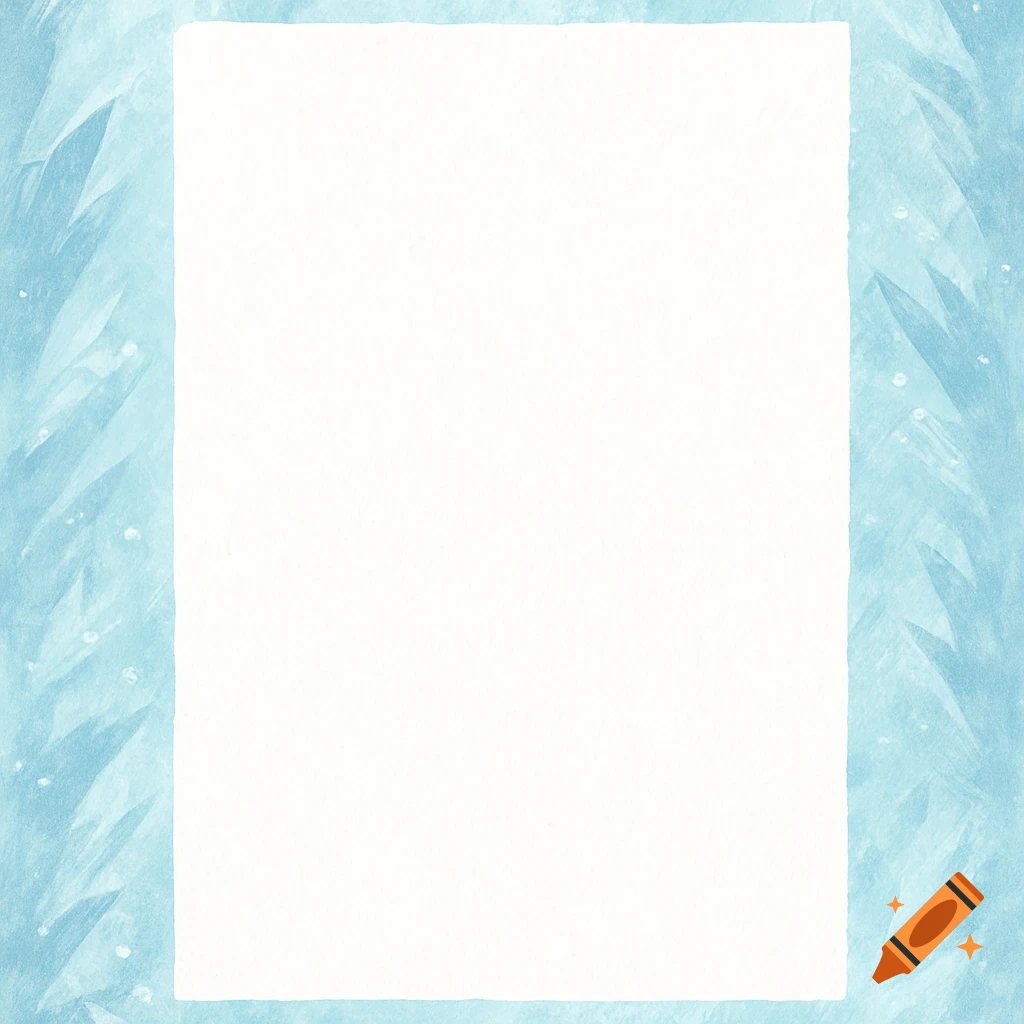 An illustrated white rectangular frame bordered by an icy light blue pattern.