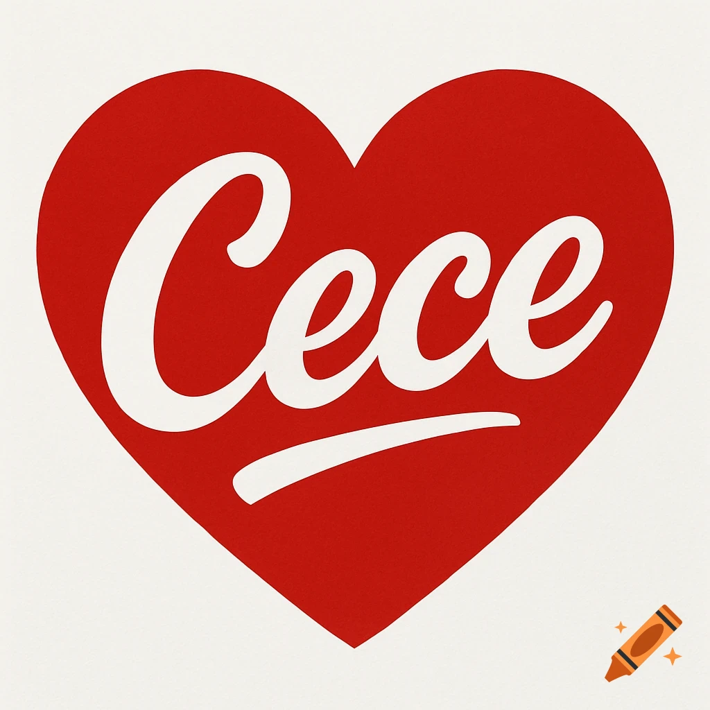 The word 'Cece' written in white script inside a red heart on a white background.