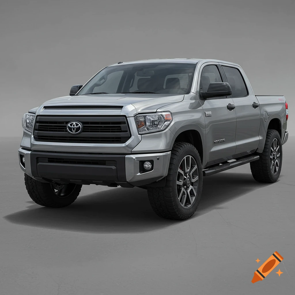 A photorealistic silver Toyota Tundra pickup truck seen from the front three-quarter angle against a gray background.