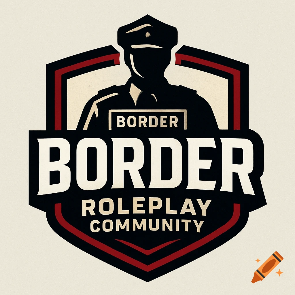 Logo featuring a silhouette of an officer in a peaked cap, with 'BORDER ROLEPLAY COMMUNITY' text on a shield.