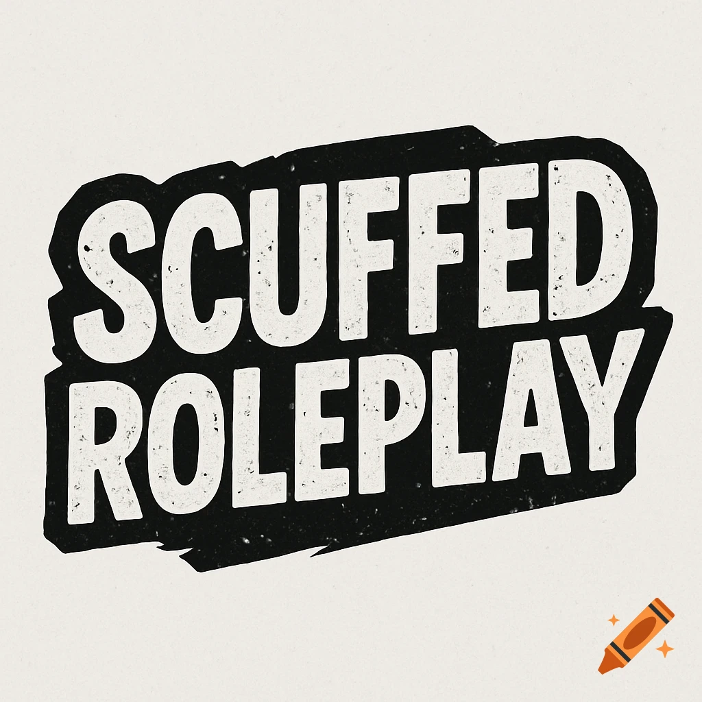 Distressed black and white logo for 'SCUFFED ROLEPLAY' in bold uppercase text.