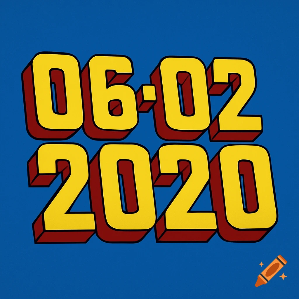The date 06-02-2020 rendered in yellow and red 3D comic book style lettering against a blue background, reminiscent of the 90s X-Men logo.