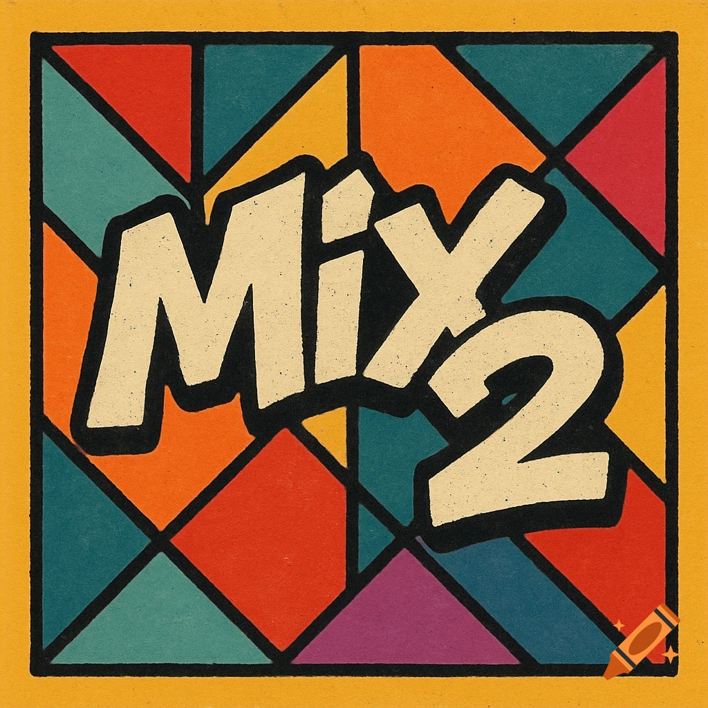 A retro-style album cover with "Mix 2" text in bold letters over a colorful geometric pattern.